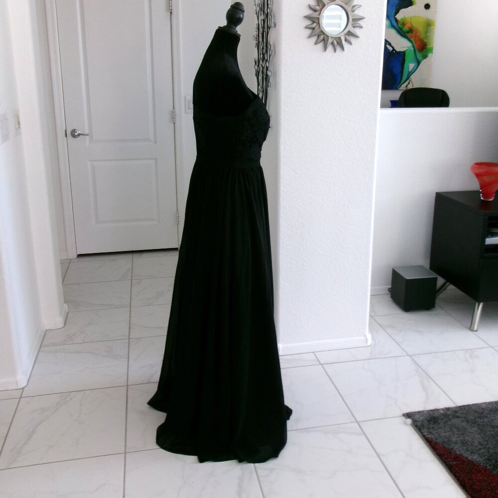 New Black One Shoulder Chiffon Gown Formal Dress M 6 S 4 Lace Top Formal - Picture 5 of 15